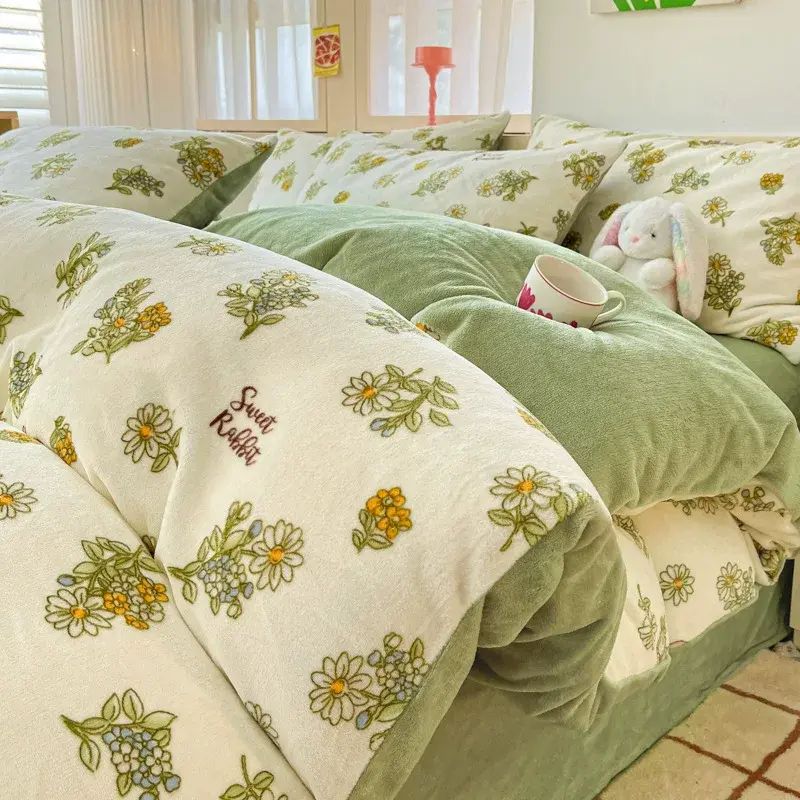 冬季加厚保暖牛奶绒四件套加绒珊瑚法兰绒床单被套三件套