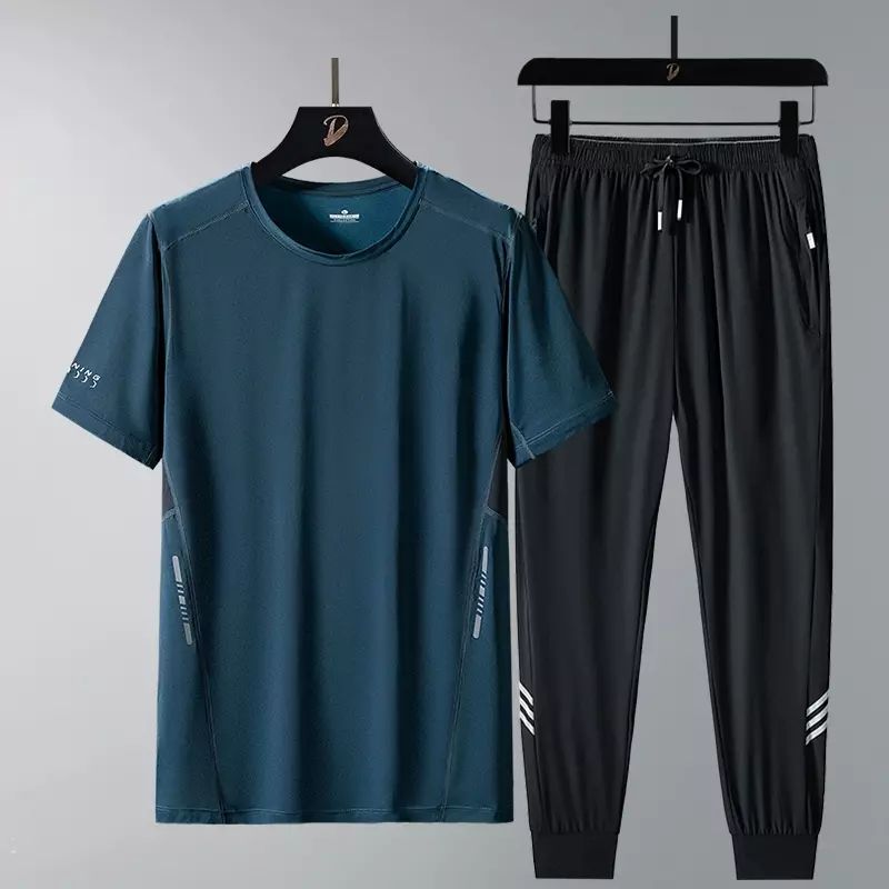 冰丝速干运动套装男夏季2025年新款休闲跑步运动衣服男装搭配一套