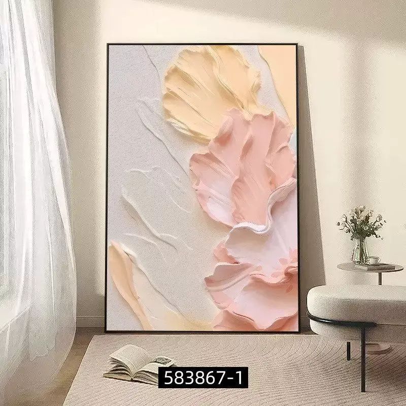 客厅装饰画肌理感挂画花卉沙发后背景画高级感落地画大气玄关壁画