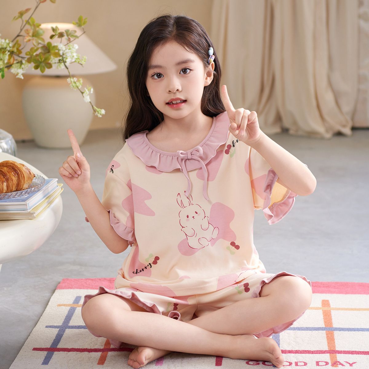 女童睡衣夏季純棉短袖薄款兒童中大童女孩可愛家居服夏款