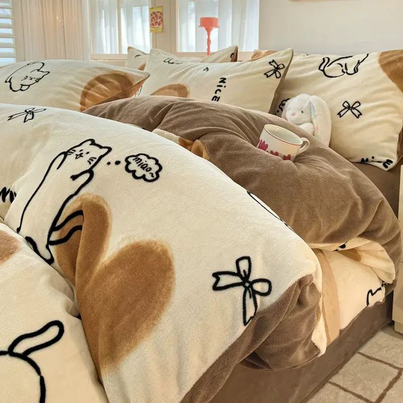冬季加厚保暖牛奶绒四件套加绒珊瑚法兰绒床单被套三件套