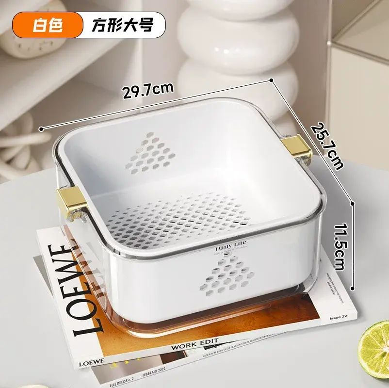 洗菜盆双层沥水篮家用厨房方形淘洗菜篮子客厅水果盘