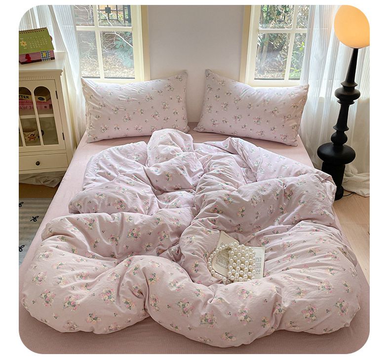 針織棉床品套裝|雙層紗4件套|水洗棉|5尺床|2*枕袋+床笠+被袋 忌廉味的暗戀