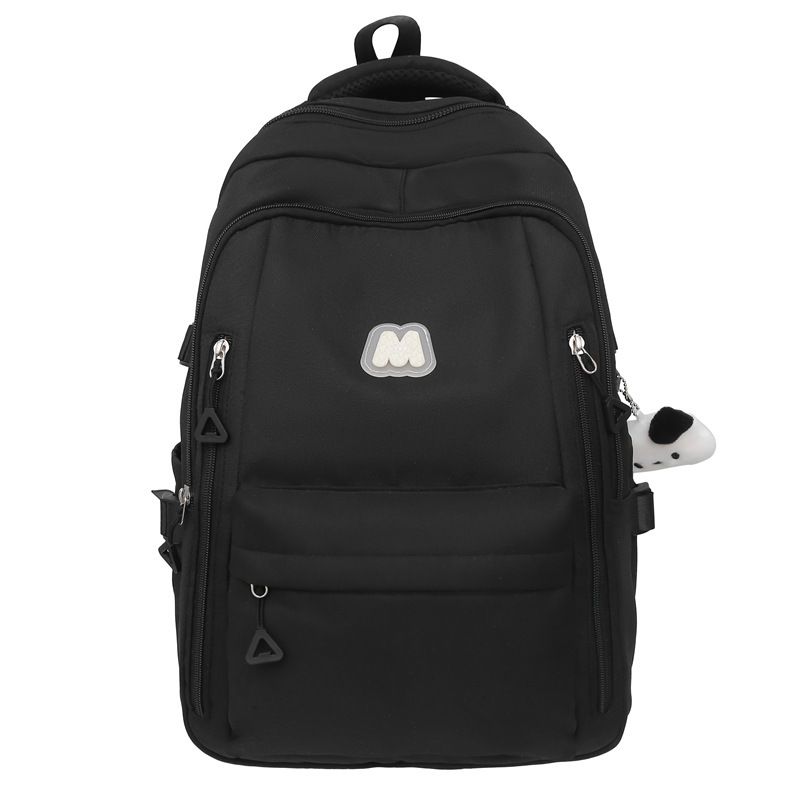 韓版ins書包|中學生|大容量簡約純色背囊|高中生校園旅行|男女同款雙肩包 黑色