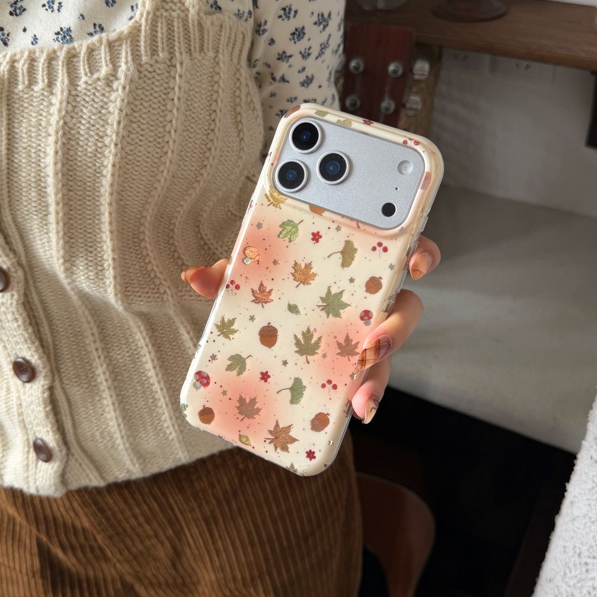 半包双层晕染橙色枫叶适用于苹果14可爱手机壳16pro手机壳新款17系列卡通少女保护壳-晕染橙色枫叶 iPhone 13