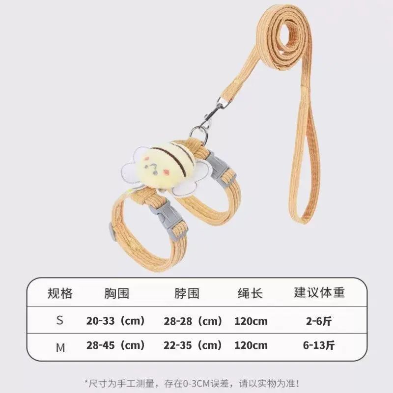 貓咪蜜蜂牽引繩外出防脫工字可調節寵物專用布偶泰迪小型犬牽引繩