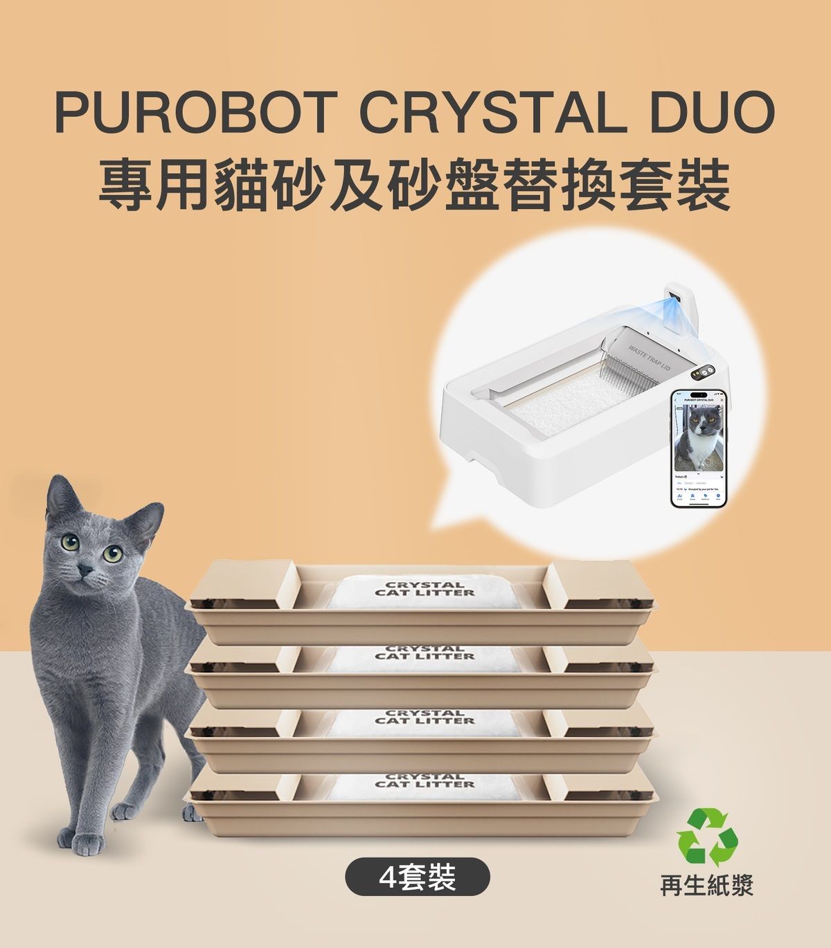 PETKIT | PUROBOT CRYSTAL DUO 專用貓砂及砂盤替換套裝(4件裝)｜水晶貓