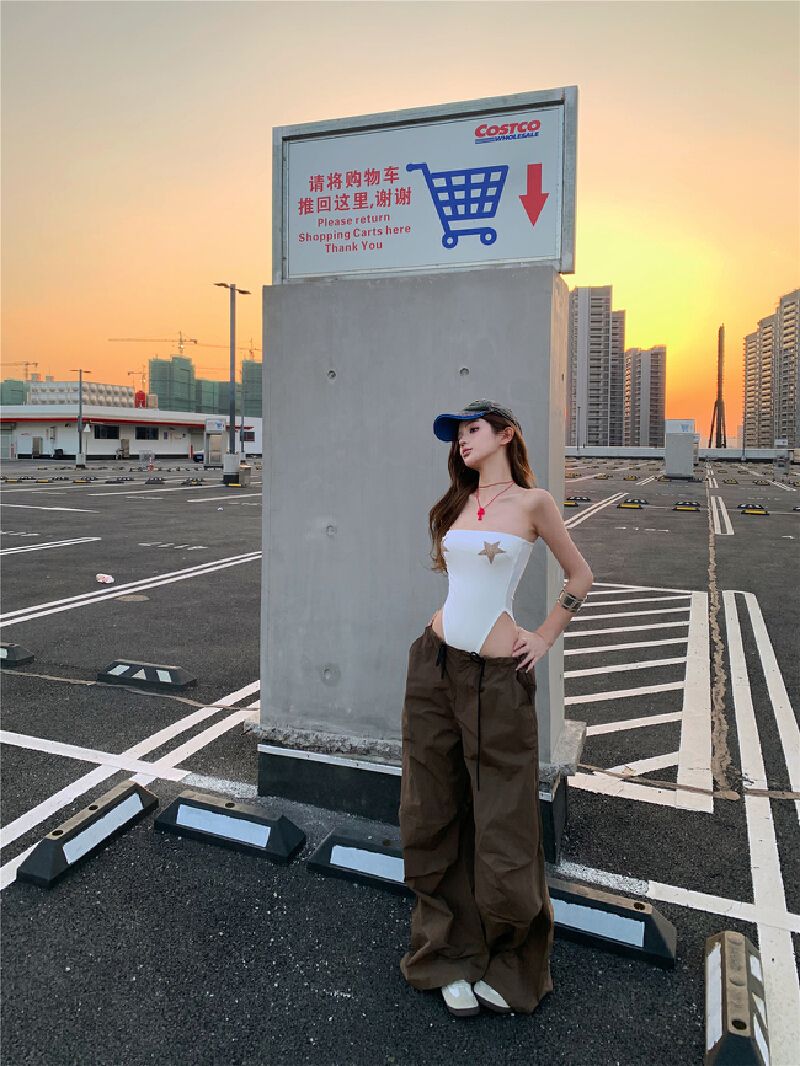 Real shot! Star-patterned leopard-print jumpsuit  hot girl top  women's loose-fitting paratrooper -