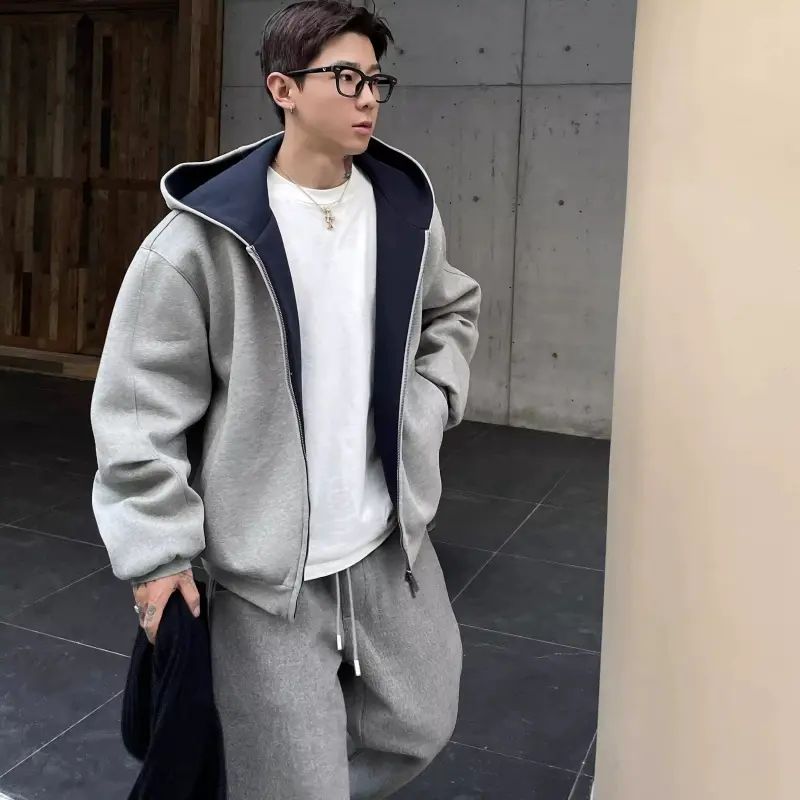 春秋男女高街卫衣连帽衫外套复古潮牌美式撞色