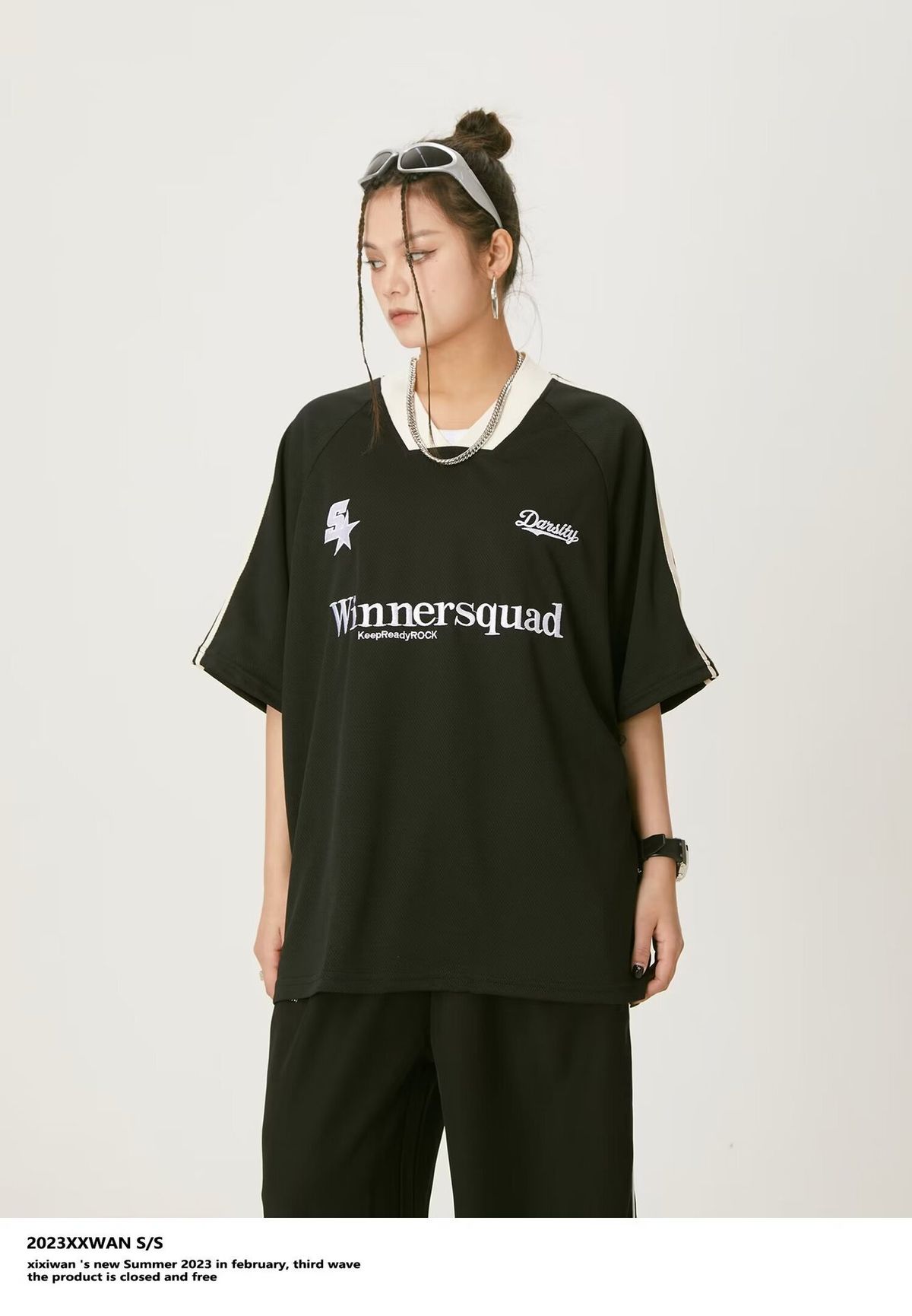 American Retro Embroidery Couple's Short-Sleeve Trendy Bran-Black [High-Quality Version] M