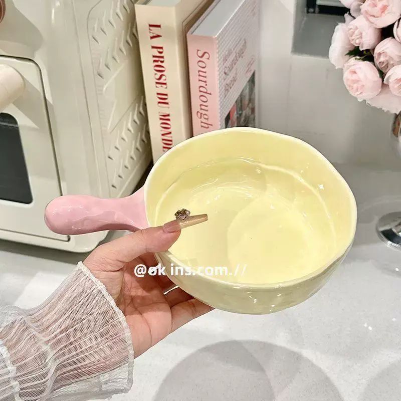 忌廉風餐具高顏值手掣碗湯碗大號家用6英寸飯碗陶瓷泡麪螺螄粉碗