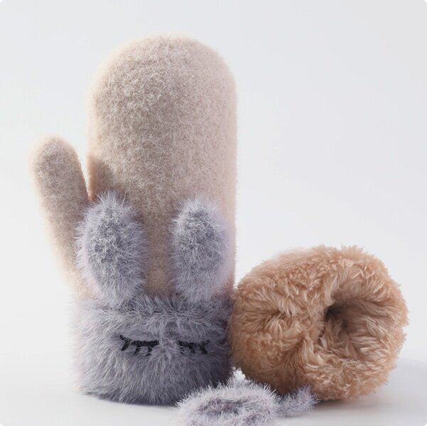 加厚防風連指保暖手套(建議1-4歲  DR26 ；米色)