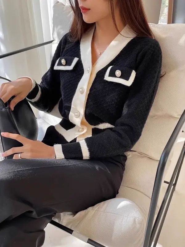 法式小香风针织上衣女小个子短款外套2025秋装新款百搭毛衣开衫