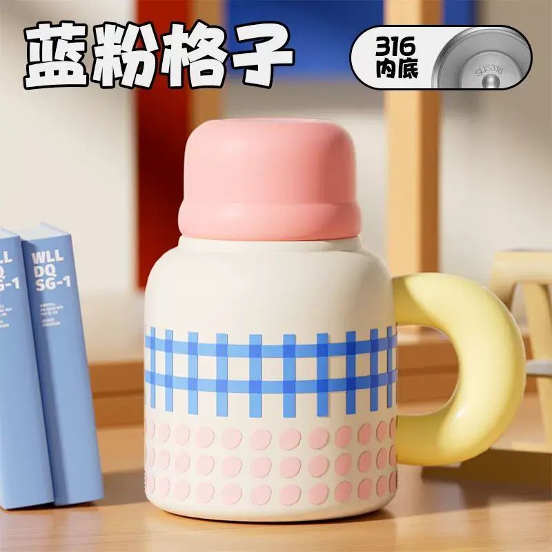 AKAW大容量保溫杯辦公室水杯高顏值女飲管水壺雙飲帶把手桌面杯子