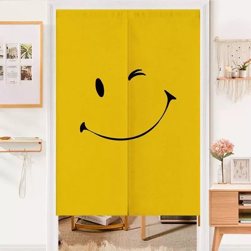 Smiley face door curtain partition curtain fabric bedroom summer Velcro self-adhesive anti-mosquito