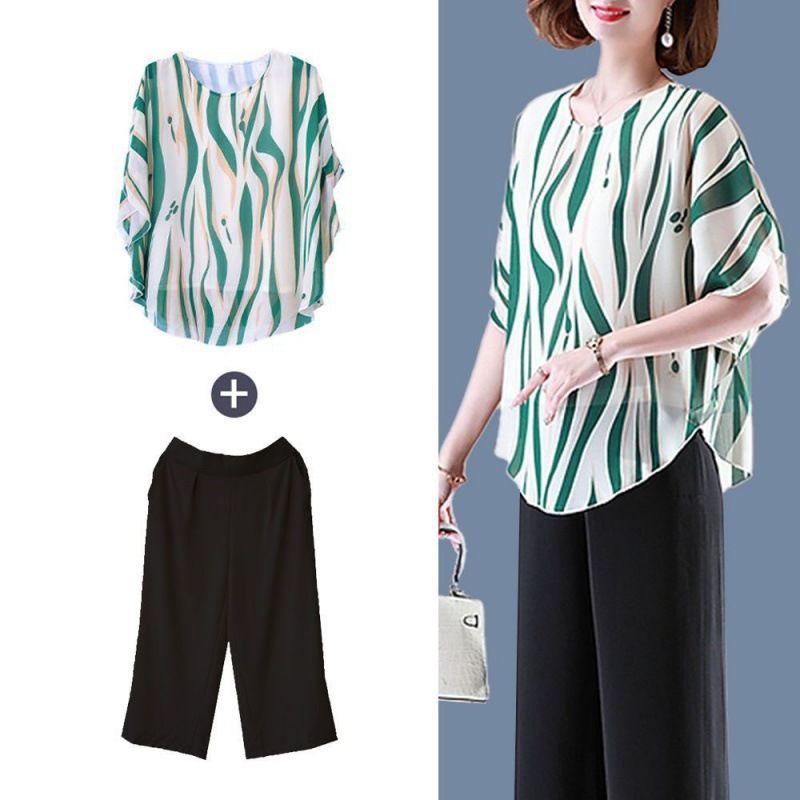 Mum's Clothes Mother-Set of Two Pieces [Top + Wide Leg Pants] L 【Suggested 90-105 lbs】
