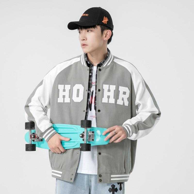 棒球服春秋季美式复古潮牌外套字母宽松休闲立领棒球衫情侣装