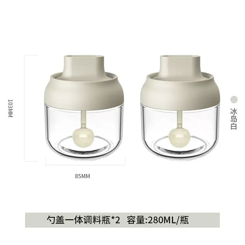 明爵玻璃調料罐套裝勺蓋一體調料盒廚房油壺密封鹽罐納鈣密封罐