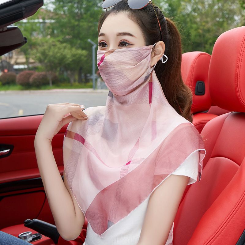 桑蠶絲面罩 護頸防曬親膚 夏季薄款透氣 女裝騎車圍巾面紗- 黑色大雁桑蠶絲面罩 均碼