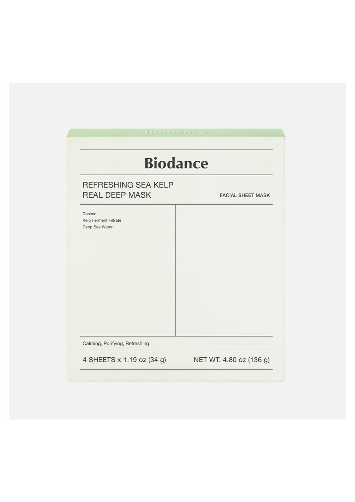 (綠色-消炎舒緩) 海藻維他凝膠面膜34g x4pcs (深層舒緩/油水平衡/消炎淨化/痘斑修復/舒緩補水/痘痘肌/低敏/可過夜/睡眠面膜) 8809937361480【平行進口】