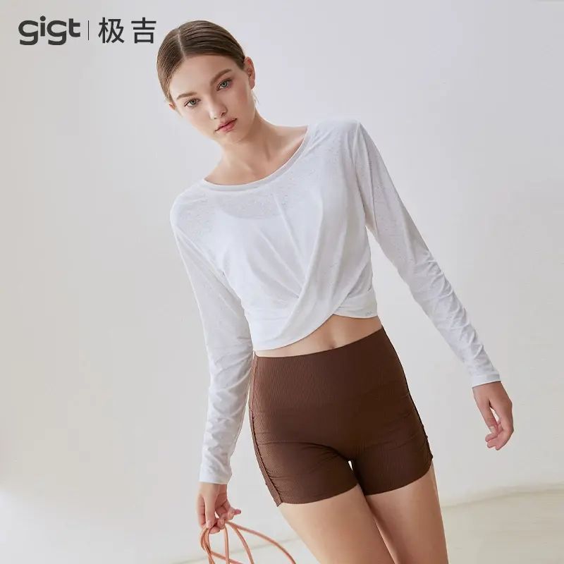 gigt極吉瑜伽服上衣女透氣健身長袖夏新款普拉提訓練跑步運動罩衫-白色【長袖款】 S