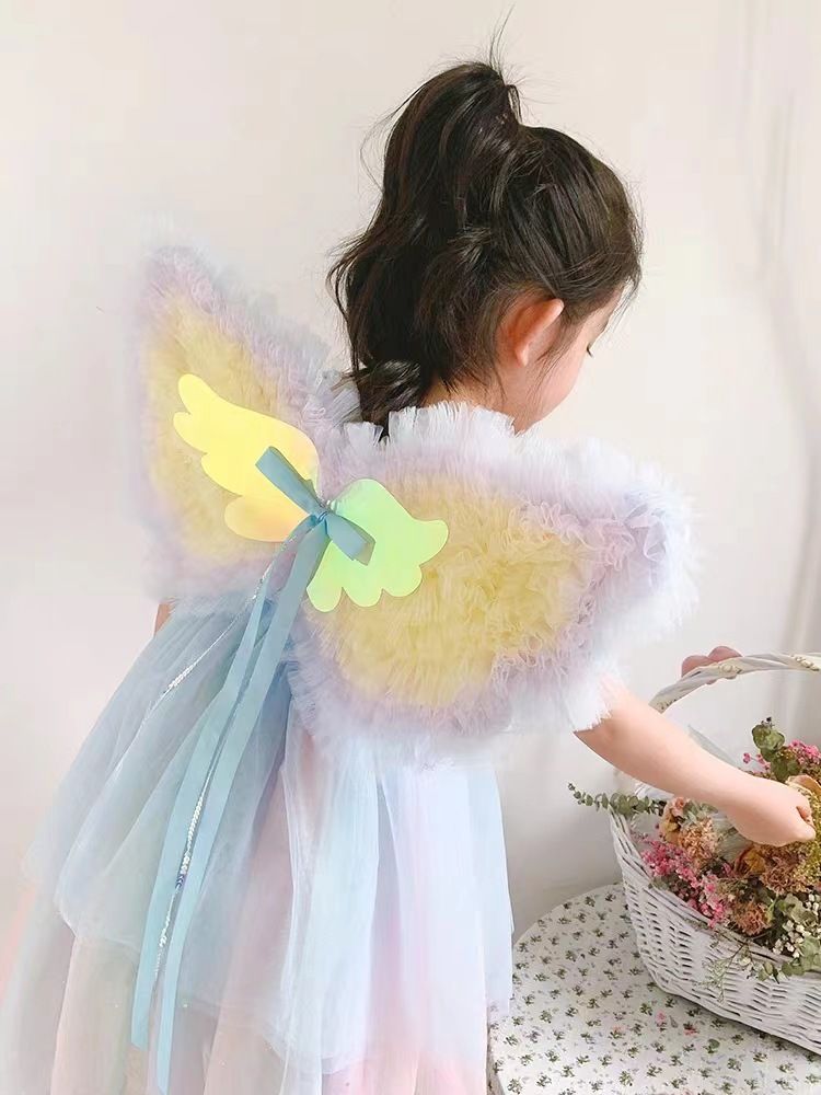 蝴蝶翅膀仙女裙套裝 女童表演服裝 天使翅膀背飾 精靈造型- 大號彩虹色天使翅膀 均碼