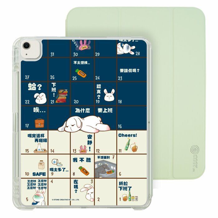 (薄荷綠) 星期一的布魯斯 - 上班生活棋盤格 iPad Air 6 13"(2024) 可拆式防摔透明摺套 5678