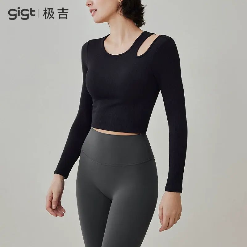 羽織系列gigt極吉零感杯瑜伽短袖普拉提外穿運動健身衣T恤女-黑色【長袖款】 S-款式7
