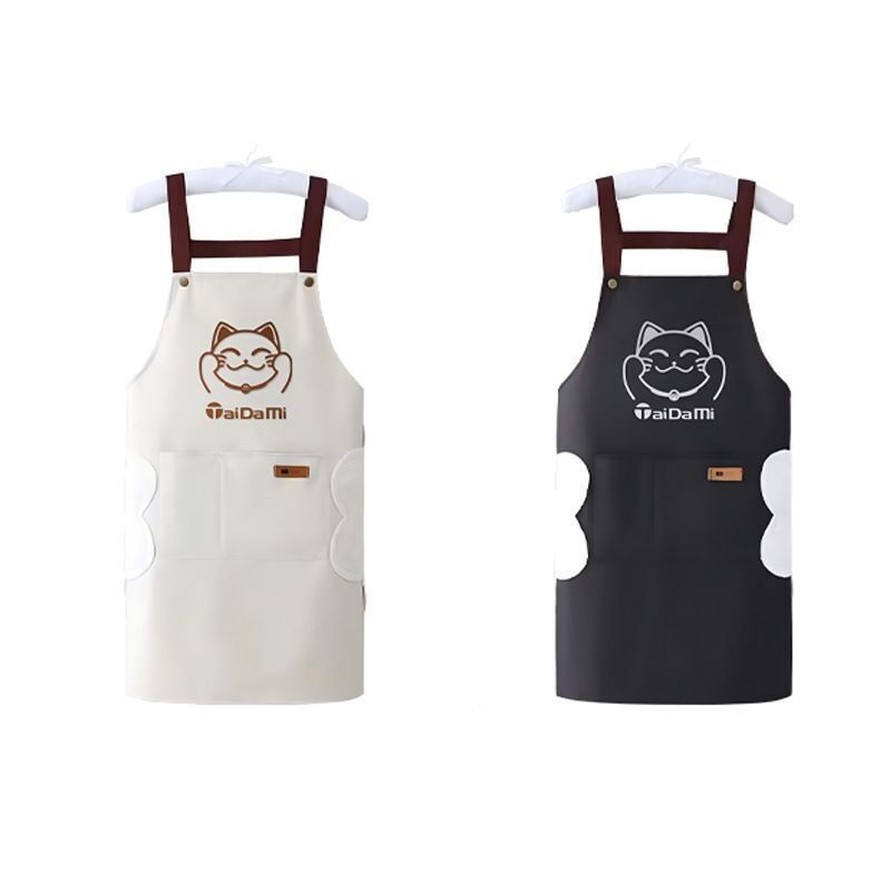 A13- (黑色) 日式圍裙 可擦手 防水防油罩衣 家用可愛圍裙 加大口袋 工作圍裙 廚房圍裙 平行進口