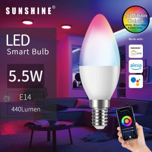 SUNSHINE LUMI 智能LED蠟燭燈膽 - 5.5W / E14細螺頭 / RGB彩光+CW黃白光 1600萬種顏色光效 (SCANA-5.5W)