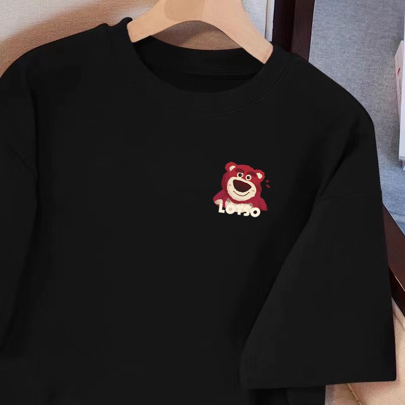 男装夏季180g重磅t恤短袖男宽松百搭小印花打底衫潮牌上衣服-黑小蓝山-短袖 L