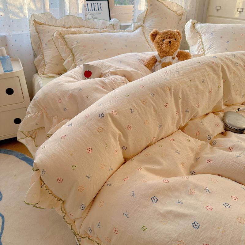 French retro style bedding set | Lace washed cotton | 5-foot bed