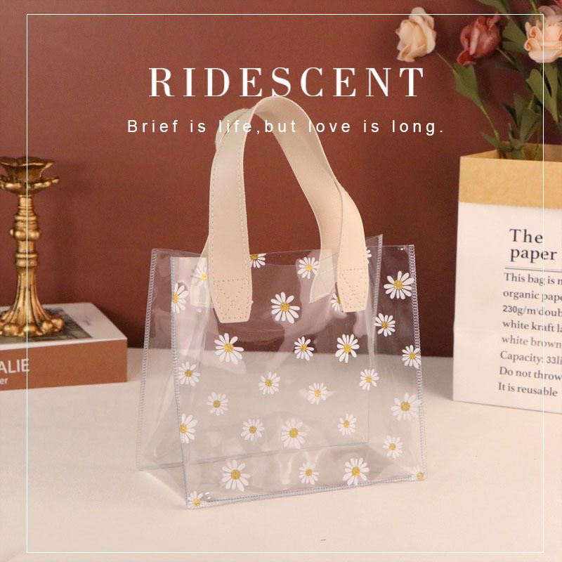 日系小雛菊透明手提袋(細碼) 禮物包裝 透明手袋 田園風野餐袋