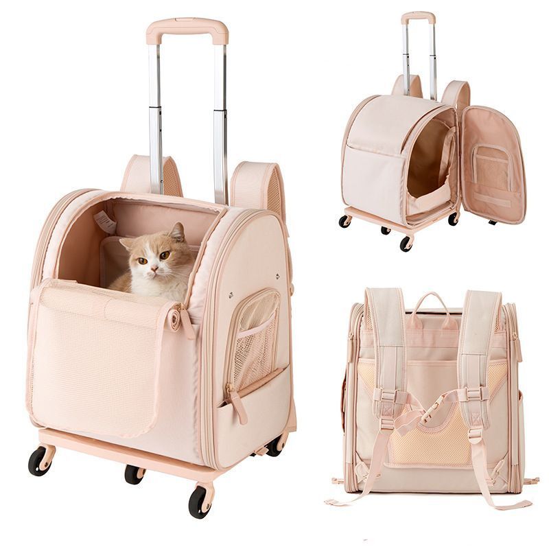 Korean Portable Pet Trolley Bag Waterproof Oxford Cloth Backpack Cat Bag Foldable Pet Trolley Box - 