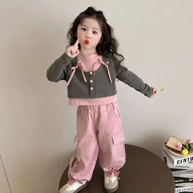 女童套裝 春秋季新款 兒童洋氣時髦拼接衣服 女寶寶春秋時尚#2456