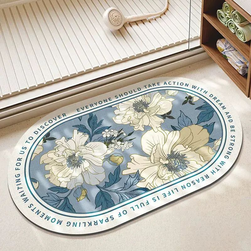 浴室門口吸水軟墊衛浴防滑腳墊廁所門墊家用玫瑰花衛生間地墊