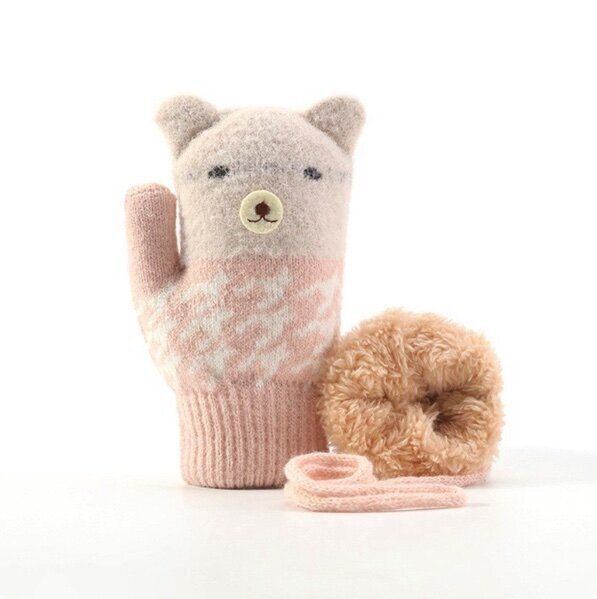 加厚防風連指保暖手套(建議4-8歲  DR22 ；粉色)