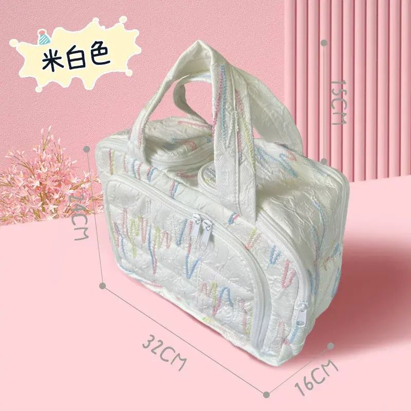 新款雙寬開口大容量蓬鬆化妝袋女高階旅行出差手提便攜洗漱收納包