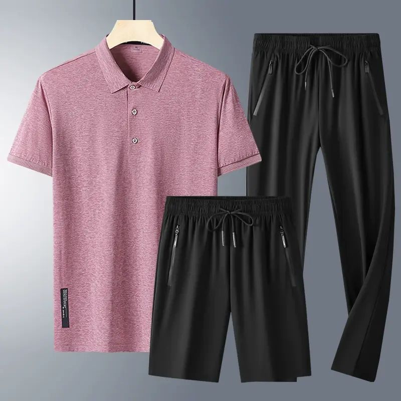 旦宾爸爸夏装套装新款中老年人男士冰丝速干超薄款短袖运动三件套