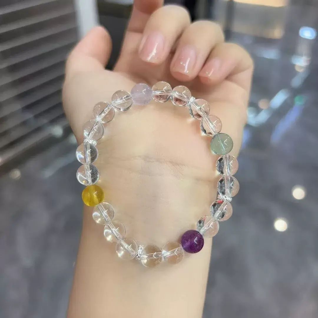 天然白水晶手鍊女925銀麥穗新中式小香風設計瑩石水晶diy五行手串