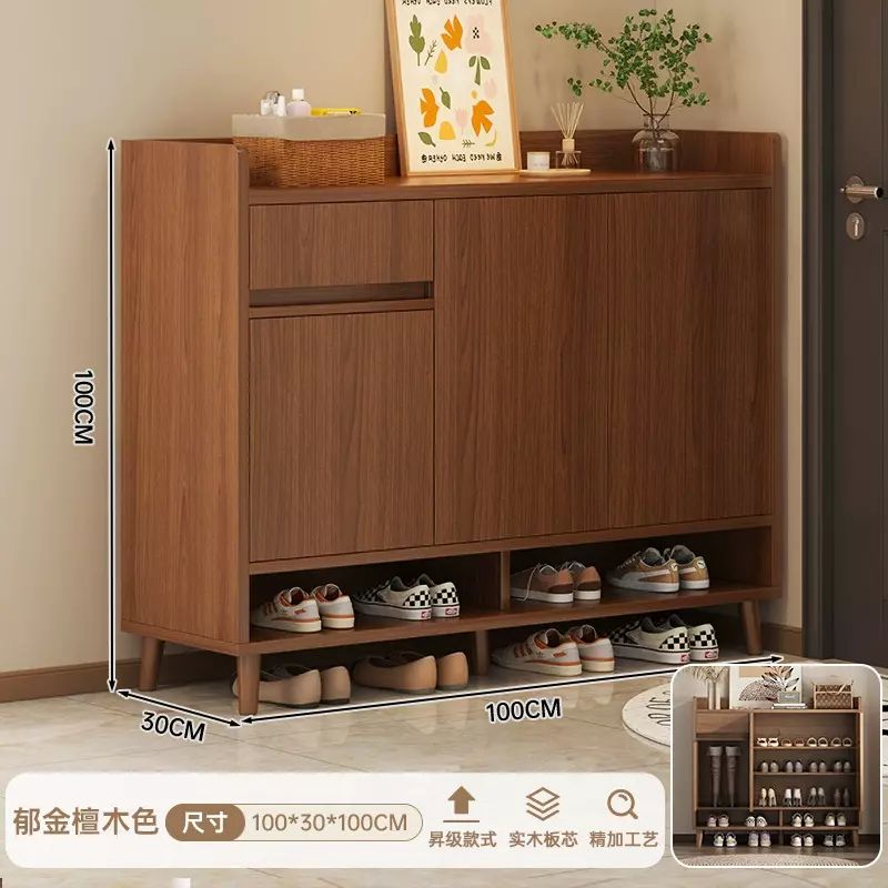 鞋柜小戶型分层架家用门口入户玄关柜一体实木色储物柜子室内