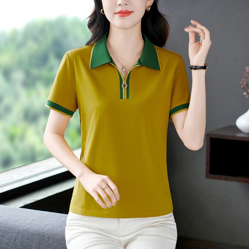 Middle-aged and elderly women's polo shirt short sleeve t-shirt summer new slim slim sports casual