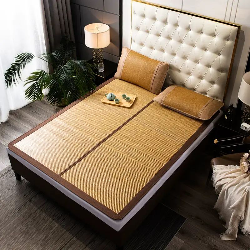 多喜爱1.8米竹席双面两用凉席冰凉席可折叠单人学生宿舍席子-青雨叶冰丝双面竹席-不含枕套 适用0.9米宽床