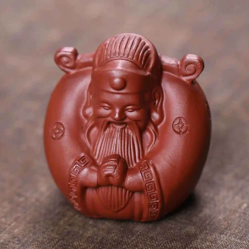 宜興紫砂財神茶寵擺件手工大紅袍佛雕塑中式茶玩茶桌配件裝飾品