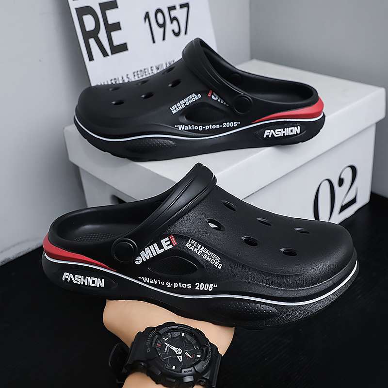 洞洞鞋男款夏季外穿开车两用凉鞋踩屎感防滑包头运动沙滩拖鞋半拖