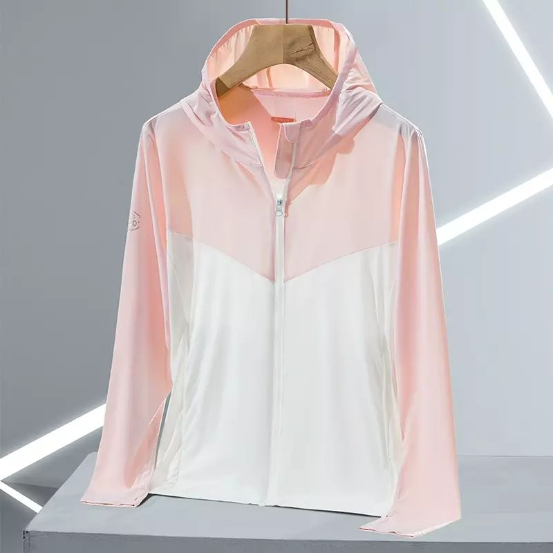 时尚拼色冰丝防晒衣情侣款夏季轻薄款连帽防晒服速干透气单层外套