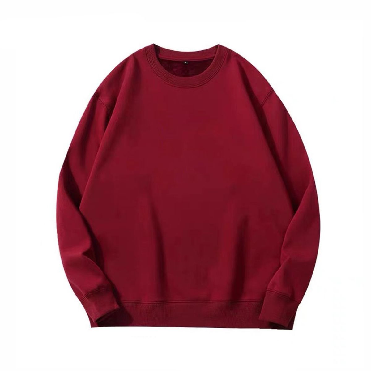日系春秋季复古纯色圆领卫衣男基础款宽松休闲百搭打底衫-酒红色 M