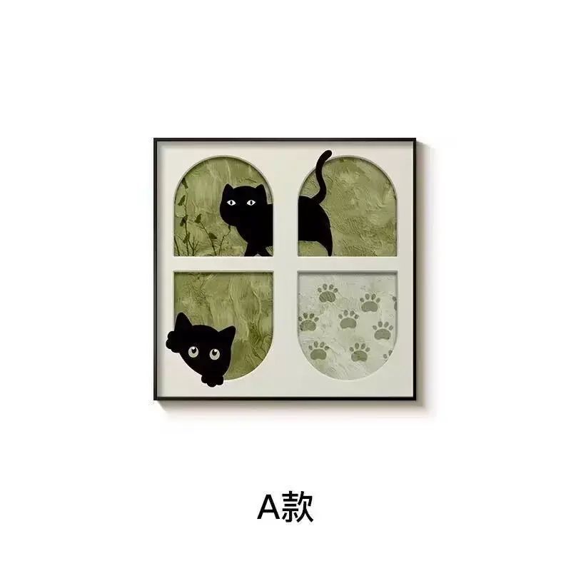 中古风猫咪客厅装饰画法式复古治愈系桌面摆件画餐厅小众艺术挂画