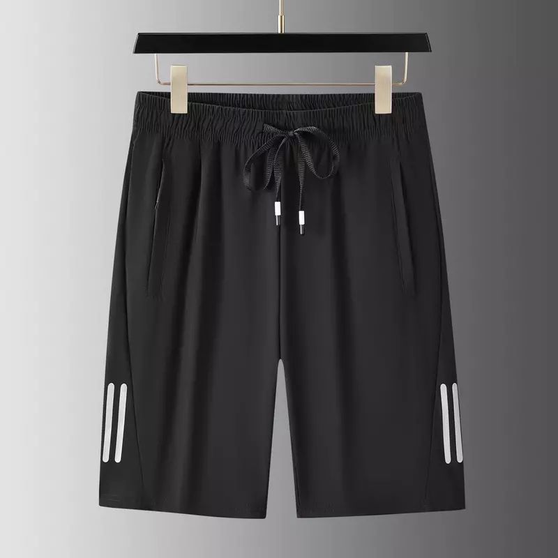 三条杠冰丝五分裤男夏季薄款透气速干短裤男大码宽松直筒运动裤子