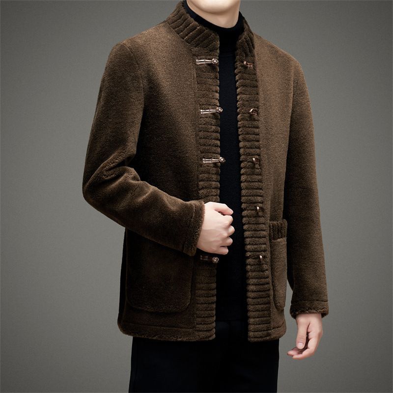 男士冬季羊剪绒保暖外套休闲两面穿中国风大衣皮草夹克